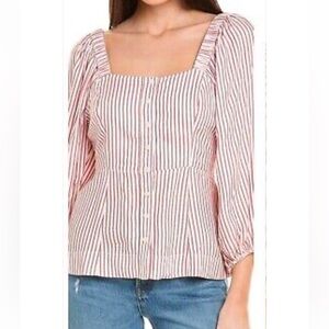 CABI women’s red whit stripe carnival long bishop sleeve square neck (XS)